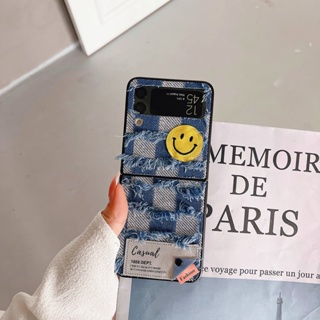 เคสโทรศัพท์มือถือผ้ายีนส์แข็ง กันกระแทก ลายหน้ายิ้ม แต่งพู่ แฟชั่นสร้างสรรค์ สําหรับ Samsung Galaxy Z Flip 3 5G Z Flip 4