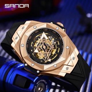 Sanda Brand Top นาฬิกาข้อมือแฟชั่น สายเข็มขัดซิลิโคน มีไฟส่องสว่าง กันน้ํา หรูหรา สําหรับผู้ชาย