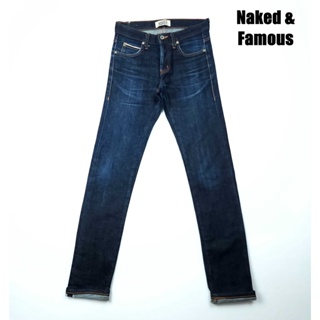 ยีนส์ริมแดง Selvedge Naked &amp; Famous เอว 29-30 สีเข้ม สภาพสวย ผ้ายืด ขาเดฟ