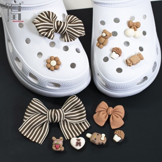 Crocs Jibbitz ชุดโบว์ สีชมพู DIY ติดกระดุมรองเท้า