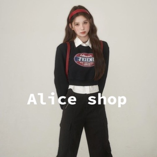 Alice  เสื้อครอป เสื้อสเวตเตอร์คอกลมแขนยาว ย้อนยุคอเมริกัน 2022 ใหม่  Comfortable Korean Style Trendy พิเศษ AS2211184 36Z230909