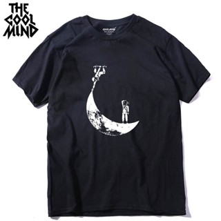 เสื้อยืดเท่ COOLMIND MO0114A ผ้าฝ้ายโอคอแขนสั้นเล่นบนดวงจันทร์ดวงจันทร์ออกแบบผู้ชายเสื้อยืดสบาย ๆ ฤดูร้อนเสื้อยืดหลวมชาย