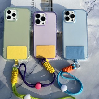 เคสโทรศัพท์มือถือแบบนิ่ม TPU ใส กันกระแทก พร้อมสายคล้อง สีหวานวาว สําหรับ iPhone 13Promax 14Promax 13 13Pro 14 14Pro 14Plus 12 12Pro 12Promax