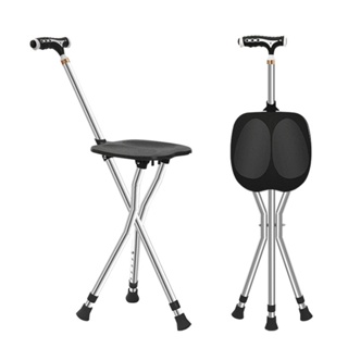 Non-slip household walking cane for elderly lightweight crutch with enlarged seat thicken folding four-leg travel chair