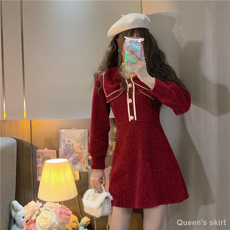 ชุดสีแดง-เดรสสั้นสไตล์เกาหลี-กระโปรงทรงเอเอวสูง-มินิเดรสแขนยาว-มินิเดรสเกาหลี-ชุดเดรสแขนพอง