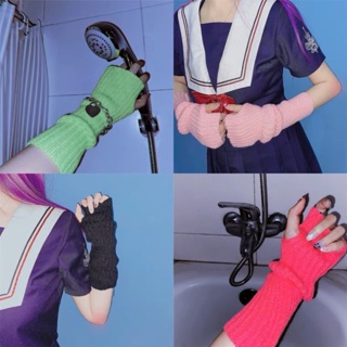 🔥Sale🔥ถุงมือปอกแขนสวมนิ้วไหมพรม Y2K Gothic Gloves พร้อมส่ง