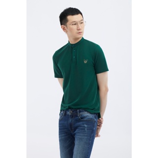 ESP เสื้อโปโลคอจีนลายเฟรนช์ชี่ ผู้ชาย สีเขียวเข้ม | Stand Collar Frenchie Polo Shirt | 3244