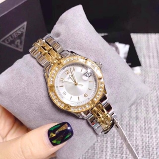 (ผ่อน0%) นาฬิกา GUESS Womens Stainless Steel Two-Tone Crystal Accented Watch  ✔️ขนาด36มม. หน้าปัดล้อมคริสตัล ทูโทน