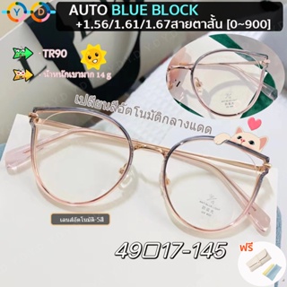 ภาพหน้าปกสินค้าแว่นสายตาสั้นออโต้เลนส์ 1.56/1.61/1.67 HD เลนส์บางเฉียบ (สั้น -50 ถึง -900) +AutoBlueBlock + UV400+ เปลี่ยนสีอัตโนมัติภายใต้แสงแดด แว่นตาเปลี่ยนสีเคลือบ Multi-Code แว่นสายตากรองแสง Cat Eye Frame สำหรับผู้หญิง ซึ่งคุณอาจชอบราคาและรีวิวของสินค้านี้