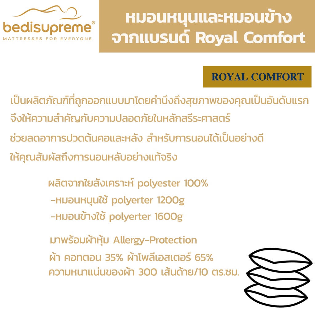 bedisupreme-หมอนข้าง-polyester-100-เพื่อสุขภาพ-ป้องกันไรฝุ่น-รุ่น-royal-comfort-จัดส่งฟรีทั่วประเทศ