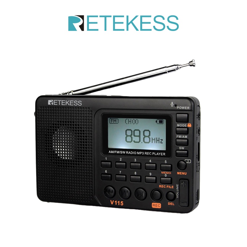 รูปภาพสินค้าแรกของRetekess V115 วิทยุ แบบพกพา AM FM พร้อมวิทยุคลื่นสั้น เครื่องเล่น MP3 รองรับ Micro SD TF การ์ด ตั้งเวลาปิดได้