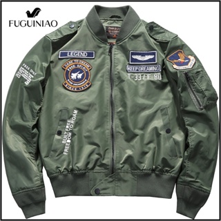 Fuguiniao เสื้อแจ็คเก็ตบอมเบอร์ สีพื้น แฟชั่นสําหรับผู้ชาย ไซซ์ S-3XL