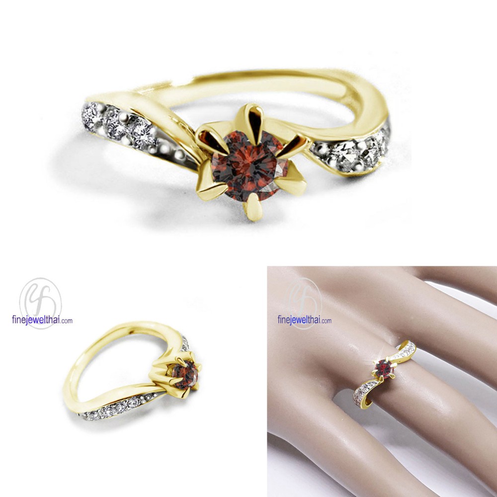 finejewelthai-แหวนโกเมน-แหวนเงินแท้-แหวนพลอย-พลอยประจำเดือนเกิด-garnet-silver-ring-r1211gm-เลือกสีตัวเรือนได้