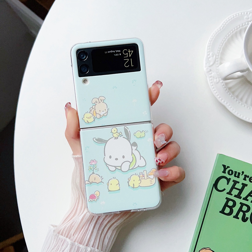 เคสโทรศัพท์มือถือ-pc-แข็ง-กันกระแทก-ลายการ์ตูน-pochacco-cinnamoroll-พร้อมสายโซ่คล้อง-สําหรับ-samsung-galaxy-z-flip-4-5g-z-flip-3