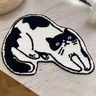 พร้อมส่ง🖤 พรม พรมลายแมว Black&amp;White โทนขาวดำ พรมแมว สไตล์เกาหลี พรมน่ารัก พรมเช็ดเท้า rugs พรมแต่งห้อง minimal มินิมอล