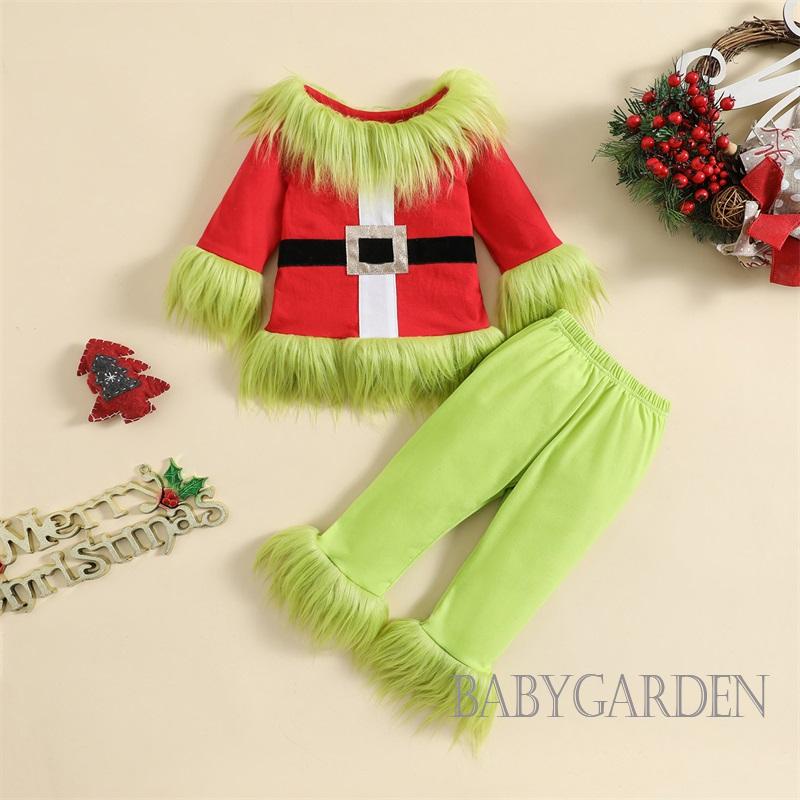 babygarden-เสื้อแขนยาว-แต่งขนสัตว์เทียม-ลายมอนสเตอร์-คริสต์มาส-สีเขียว-พร้อมกางเกง-สําหรับเด็กอายุ-6-เดือน-5-ปี