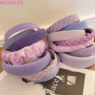 Back2life ที่คาดผมฟองน้ําหนัง Pu วินเทจหวาน ๆ ปาร์ตี้ล้างหน้าเมคอัพสีม่วงที่คาดผมสไตล์เกาหลี