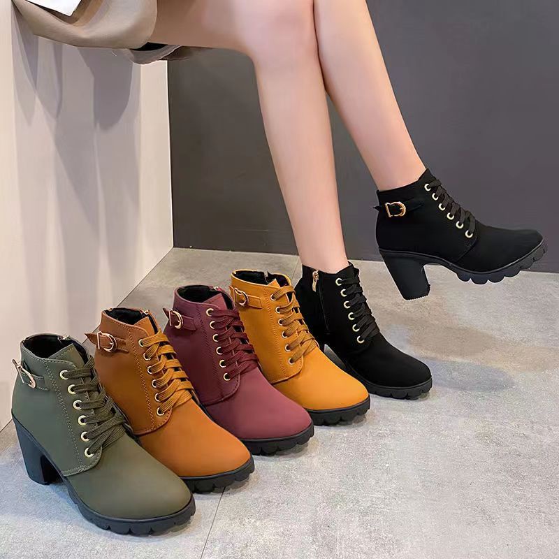 ภาพหน้าปกสินค้ารองเท้าบูทข้อสั้น มีส้น ซิปด้านข้าง สไตล์เกาหลี แฟชั่นสำหรับผู้หญิง เพิ่ม3 ซม จากร้าน mguavabc บน Shopee