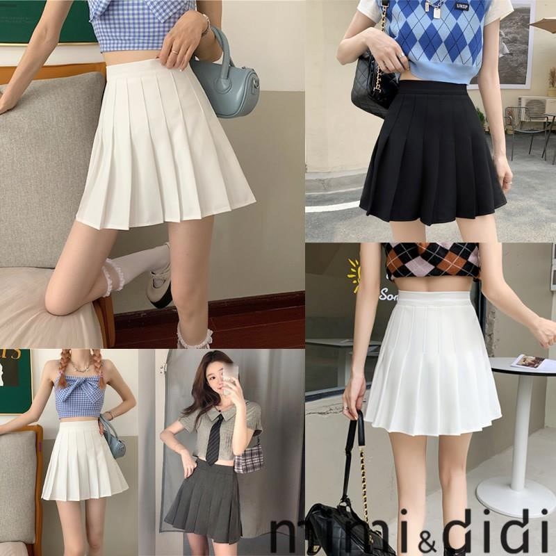 ราคาและรีวิวmimi&didi 800 กระโปรงเทนนิสเอวสูง skirt สีพื้น สั้นเหนือเข่า มีชับใน กระโปรจีบรอบ น่ารัก