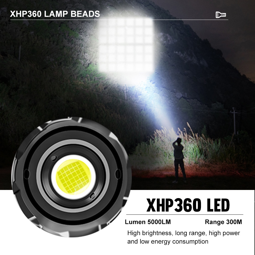 xhp360-ไฟฉายอิเล็กทรอนิกส์-อเนกประสงค์-เลนส์ซูมได้-ขนาดใหญ่-xhp160