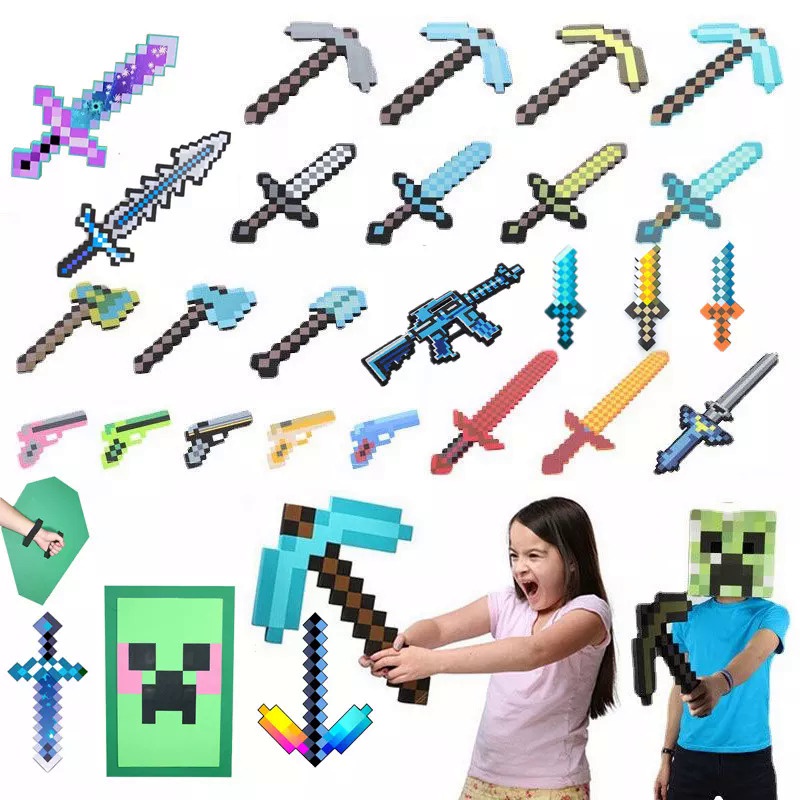 75 ซม.-20 ซม.การ์ตูนเกม EVA โฟมเพชร Pickaxe ขวาน Hamaxe ดาบของเล่นเด็ก ...