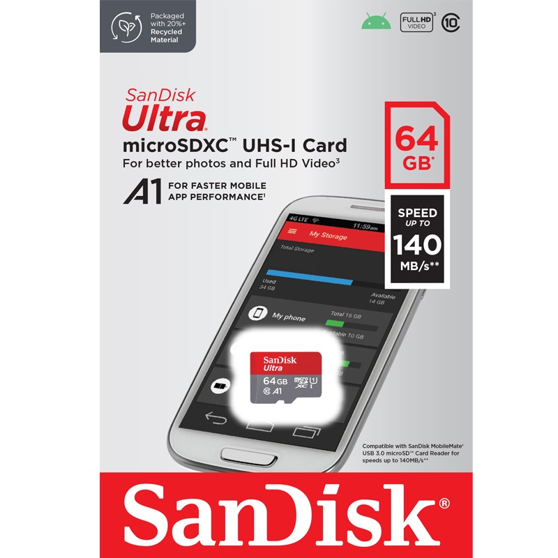 ภาพสินค้าSandisk Ultra Micro SD Card 64GB SDXC Class10 A1 อ่าน140MB/s (SDSQUAB-064G-GN6MN) ใส่ โทรศัพท์เล่นแอพ Nintendo Switch จากร้าน sjcam_officialstore บน Shopee ภาพที่ 3