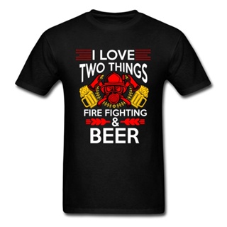 Firefighter T Shirt Men Tshirt Funny Tops FIRE FIGHTING AND BEER T-shirt No Fade Tees 100% Cotton Streetwear Father Day