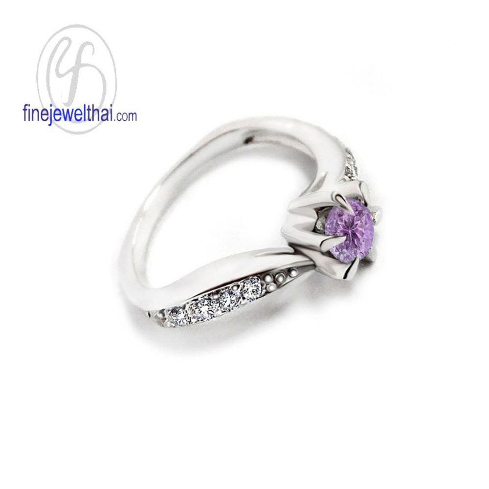 finejewelthai-แหวนอะเมทิสต์-แหวนเพชรcz-แหวนเงินแท้-แหวนพลอยแท้-amethyst-silver-ring-r1211amt-เลือกสีตัวเรือนได้
