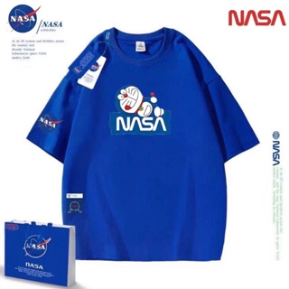 เสื้อยืด- NASA × โดราเอมอนผู้ชายผู้หญิงผ้าฝ้ายเสื้อยืดหมีพิมพ์แขนสั้นเสื้อยืดคู่รักที่ชื่นชอบสวมใส่