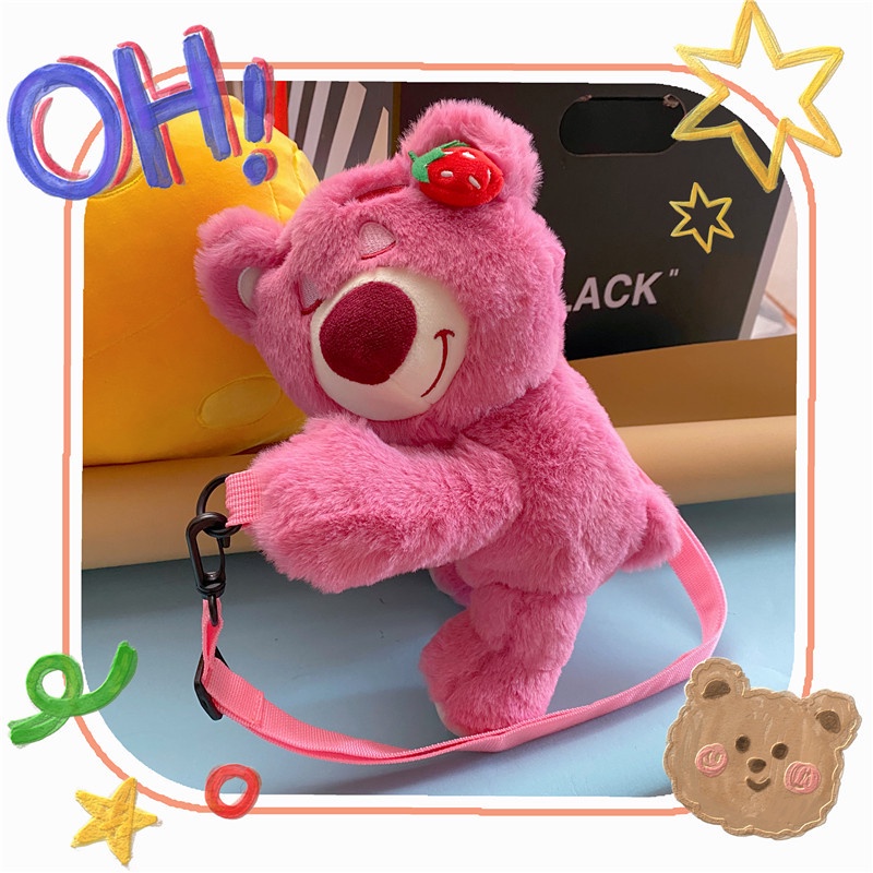 นุ่มและน่ารักหมีสตรอเบอร์รี่กระเป๋าตุ๊กตาสาวหวานตุ๊กตา-messenger-กระเป๋าของขวัญวันหยุด-hur427
