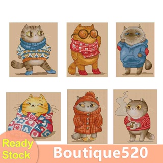 จัดส่งฟรี♚11CT Partial Cross Stitch Winter Cat Stamped DIY Embroidery Kits Handmade [boutique520.th]