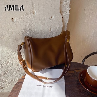 AMILA กระเป๋าสะพายหนัง PU ผู้หญิง สายสะพายปรับระดับได้ สีดำและสีน้ำตาล วินเทจ สินค้าใหม่ สไตล์เกาหลี ในกระเป๋าถือ