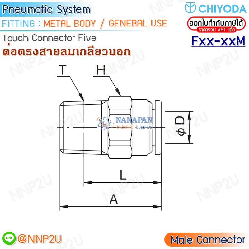 CHIYODA FITTING ข้อต่อสายลม Touch connector five ต่อตรงสายลมเกลียวนอก ...