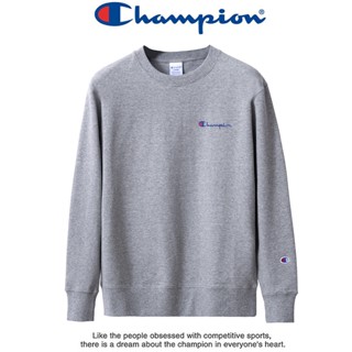 เสื้อกันหนาว คอกลม ผ้ากํามะหยี่ แบบหนา พิมพ์ลายตัวอักษร Champion ขนาดเล็ก สําหรับผู้ชาย และผู้หญิง