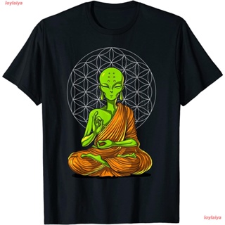 Space Alien Buddha Zen Yoga Meditation Spiritual Buddhist T-Shirt เสื้อยืดผู้ชาย ลายการ์ตูนพิมพ์ลายเสื้อลายการ์ตูนผู้หญิ