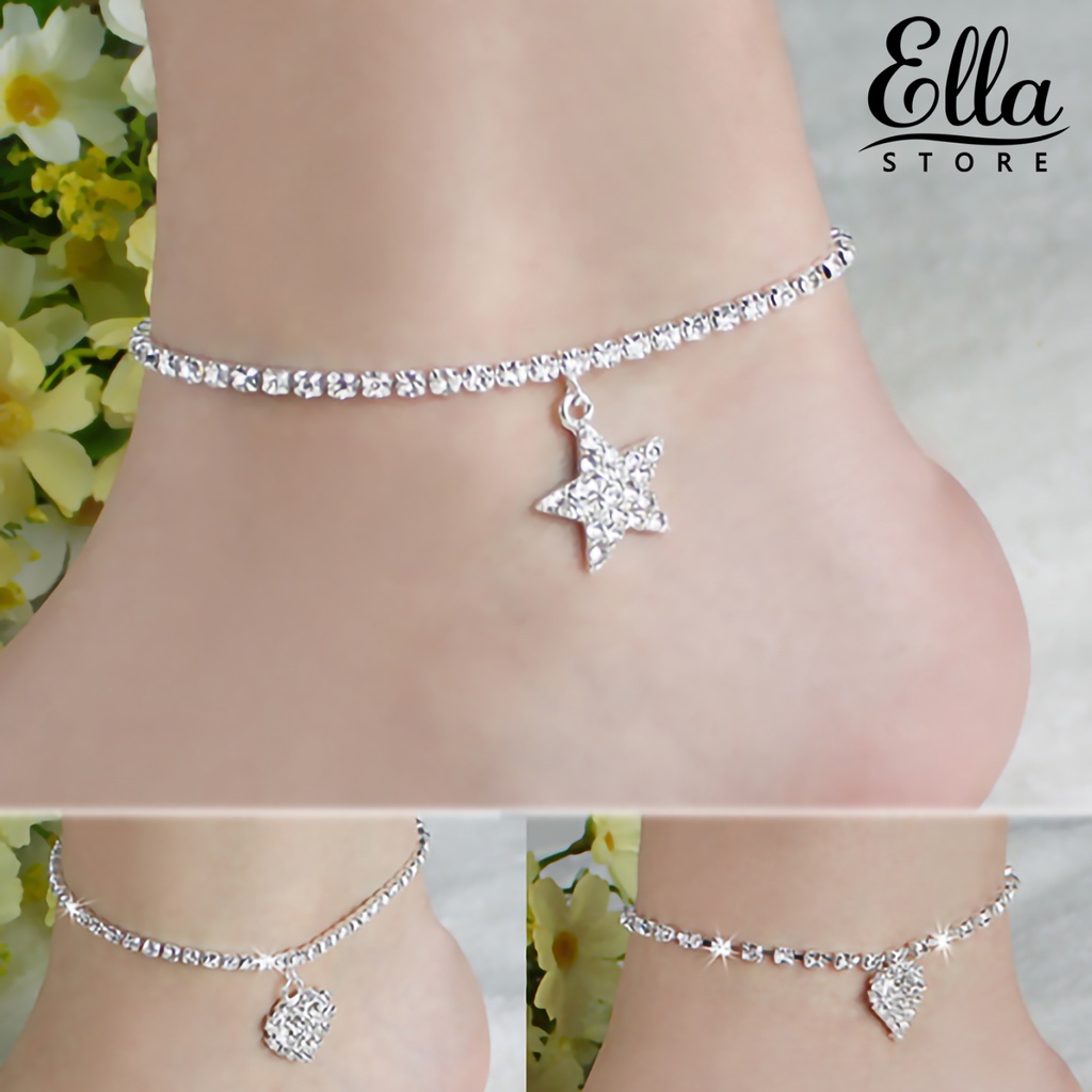 ellastore123-สร้อยข้อเท้า-จี้รูปดาวห้าแฉก-ประดับพลอยเทียม-ปรับได้-สําหรับผู้หญิง