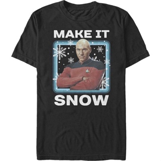 Make It Snow Star Trek The Next Generation T-Shirt เสื้อยืดสีขาวผู้ชาย เสื้อยืดสีพื้น