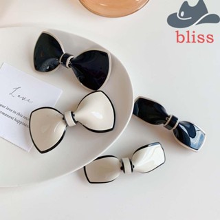 Bliss กิ๊บติดผม ประดับโบว์ สีดํา สีขาว เรียบง่าย สําหรับผู้หญิง