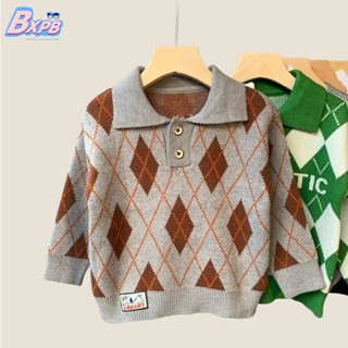Bxpb เสื้อกันหนาวลําลอง คอปก ลายสก๊อต ทรงหลวม แฟชั่นสําหรับเด็กผู้ชาย อายุ 3-15 ปี 110-170 ปี