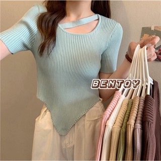 Bentoy (59102-1) เสื้อครอปแขนสั้นไหมพรมคอสี่เหลี่ยมสีน่ารักเซ็กซี่