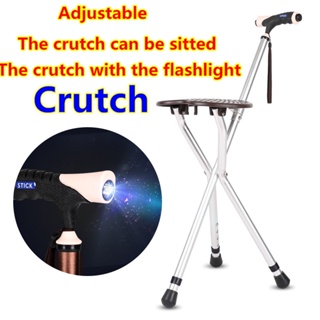 Aluminum alloy  portable stool walking stick elderly crutch chair a crutch with flashlight stool