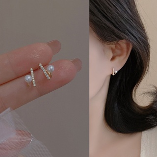 Creative Korean Simple Style Hoop Earrings Pearl Diamond Crystal Women Fashion Jewelry Stud Earrings