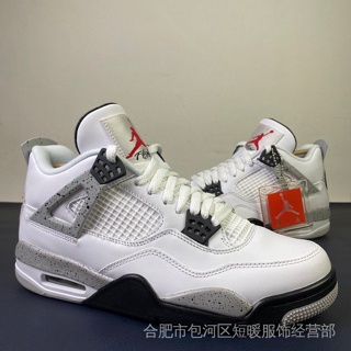 [คุณภาพสูง] Air Jordan 4 รองเท้าผ้าใบซีเมนต์ สีขาว สไตล์เรโทร ไซซ์ 7~13 F9OH