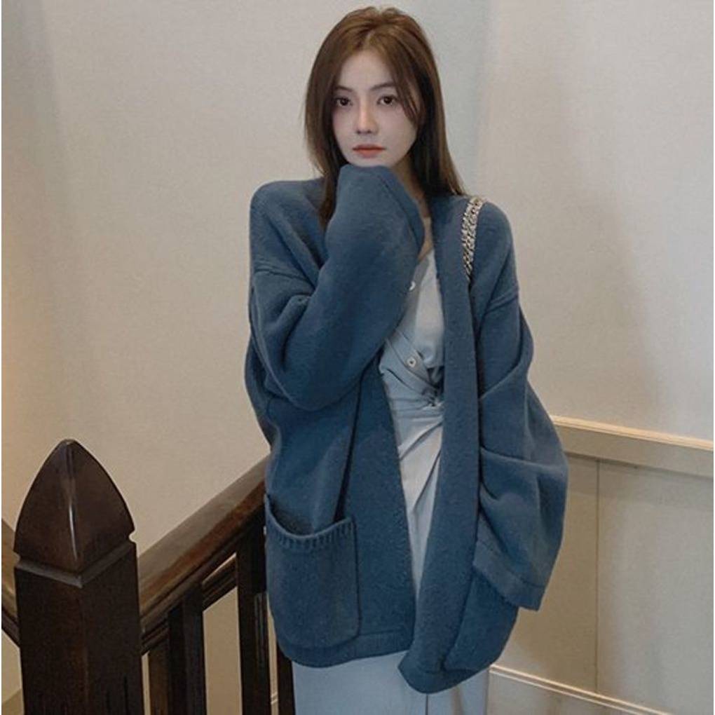 เสื้อคลุม-แขนยาว-ทรงหลวม-มีกระเป๋าหน้า-เสื้อกันหนาว-ไหมพรม-ผ้านิ่ม-สวมใส่สบาย-คาร์ดิแกน-คลุมไหล่-ทรงสวย-สีสันสดใส-น่ารัก