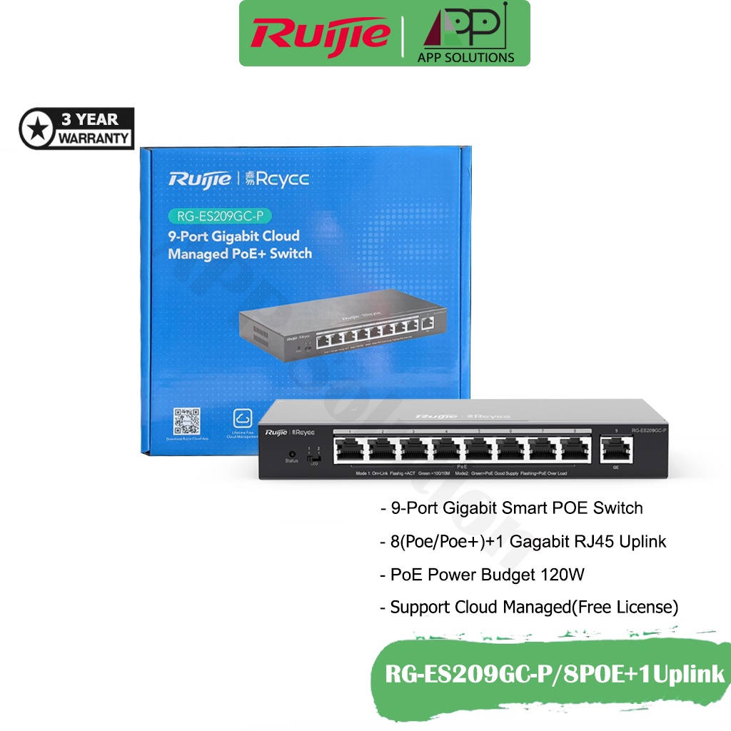 1free1-reyee-switch-สวิตซ์ฮับ-port-gigabit-8poe-1uplink-รุ่นrg-es209gc-p-ประกัน3ปี