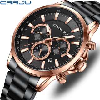 Crrju นาฬิกาข้อมือควอตซ์แฟชั่น สายแสตนเลส กันน้ํา สีทอง หรูหรา สําหรับบุรุษ 2303 X