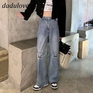 DaDulove💕 New Korean Version of Retro Jeans Smiley Embroidered Straight Pants Loose High Waist Wide Leg Pants