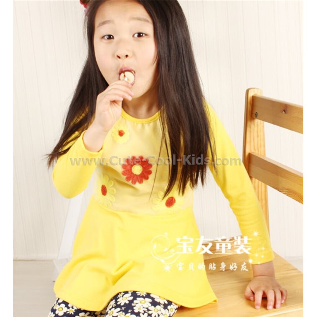 tlg-600-เสื้อแขนยาวเด็กผู้หญิง-sweater-สีเหลืองลายดอกไม้