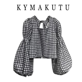เสื้อเชิ้ต คอสี่เหลี่ยม แขนพอง ลายฟันสุนัข แฟชั่นฤดูใบไม้ร่วง สไตล์ใหม่ สําหรับผู้หญิง