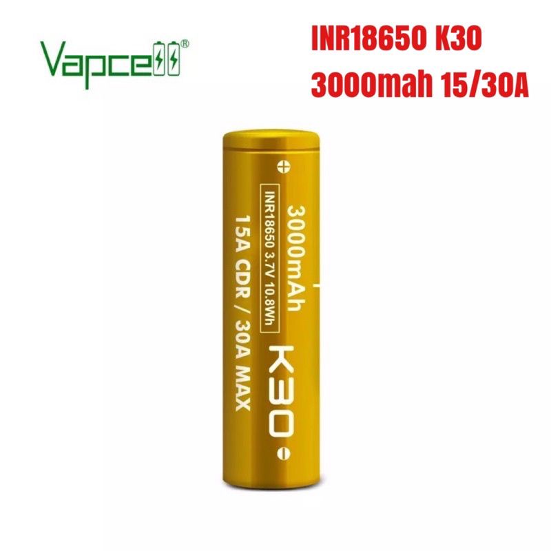 ถ่านชาร์จเวปเซลทอง K 30 แท้ (18650) 15A CDR 30A MAX (1 ก้อน) | Shopee ...